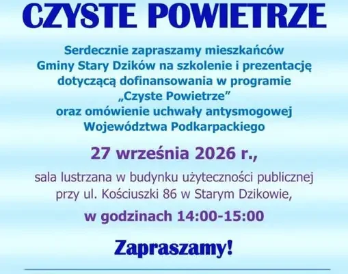 Gmina Stary Dzików: szkolenie o programie „Czyste Powietrze” już 27 września