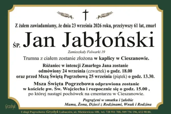 Zmarł Jan Jabłoński – sołtys Folwarków i były dyrektor CKiS w Cieszanowie