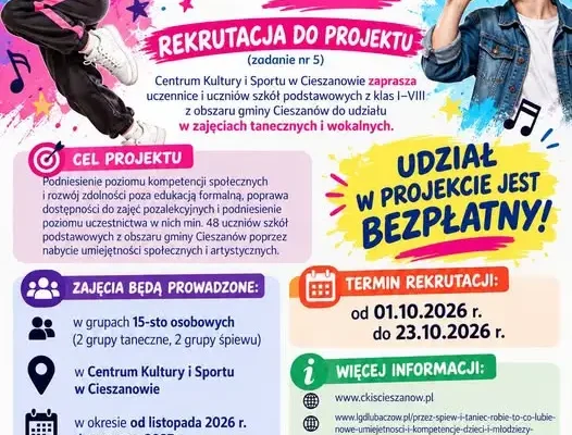 Cieszanów: rusza rekrutacja na bezpłatne zajęcia taneczne i wokalne dla dzieci