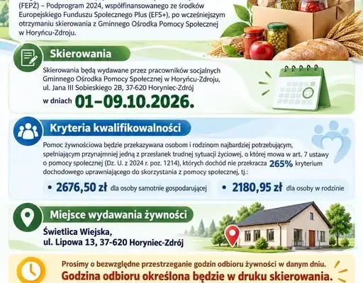 Żywność z Programu FEPŻ dla mieszkańców gminy Horyniec-Zdrój – harmonogram wydawania