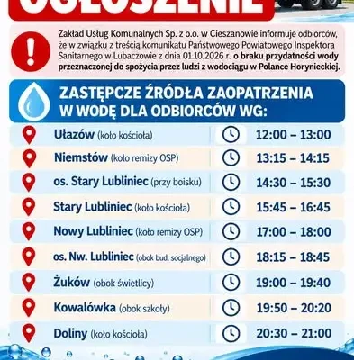 Cieszanów: woda niezdatna do picia. ZUK uruchamia zastępcze źródła zaopatrzenia