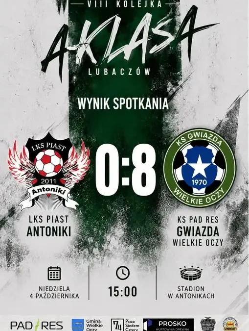 Piast Antoniki rozbity! Gwiazda Wielkie Oczy wygrywa 8:0