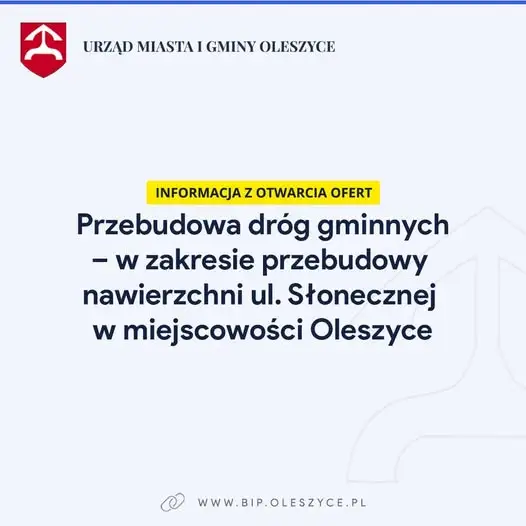 Przetarg na przebudowę ul. Słonecznej w Oleszycach unieważniony – oferty przekroczyły budżet gminy