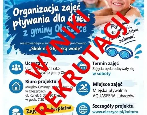 Wyniki rekrutacji do projektu nauki pływania dla dzieci z gminy Oleszyce