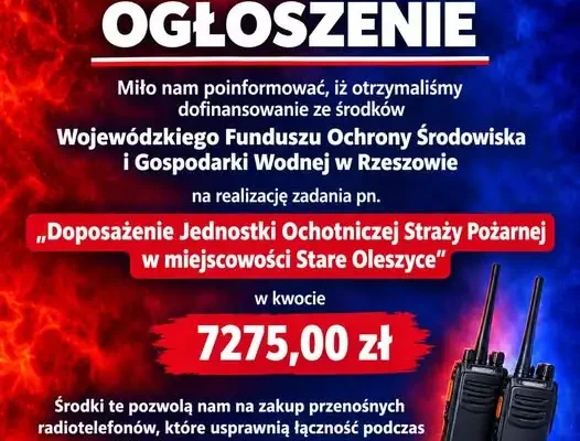 Stare Oleszyce: strażacy ochotnicy z nowym sprzętem dzięki dofinansowaniu WFOŚiGW