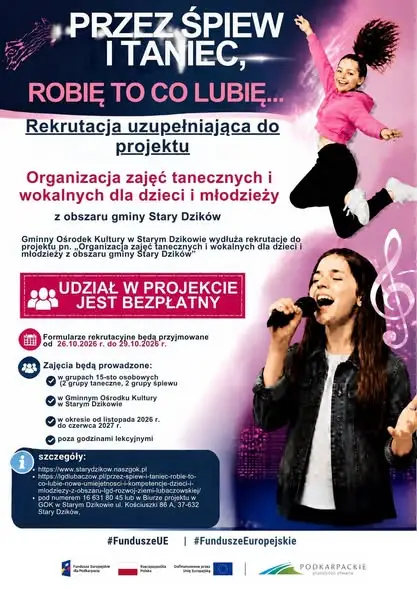 Stary Dzików: rusza dodatkowy nabór do bezpłatnych zajęć tanecznych i wokalnych
